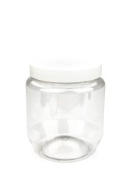 370 ml PET-Cremetiegel klar (70/400) – Deckel weiß, matt, EPE-Einlage