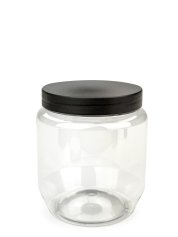 370 ml PET-Cremetiegel klar (70/400) – Deckel schwarz, matt, EPE-Einlage
