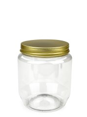 370 ml PET-Cremetiegel klar (70/400) – Alu-Deckel gold, matt, EPE-Einlage