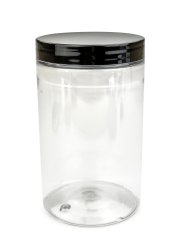 400 ml R-PET-Cylindrical Zylinderdose klar (70/400) – Deckel schwarz, glänzend, Induktionssiegel