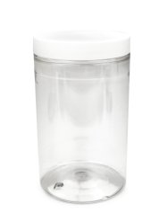 400 ml R-PET-Cylindrical Zylinderdose klar (70/400) – Deckel weiß, matt, Dichtkonus