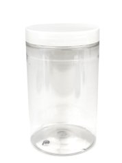 400 ml R-PET-Cylindrical Zylinderdose klar (70/400) – Deckel weiß, glänzend, EPE-Einlage