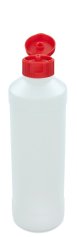 500 ml PE-HD-Flasche weiß, Ø 64,0 mm, Klappverschluss rot