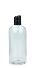 500 ml R-PET-Flasche transparent, Ø 70,0 mm, Disc-Top-Verschluss schwarz