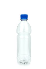 500 ml PET-Lebensmittelflasche transparent, Ø 64,0 mm, Verschluss blau