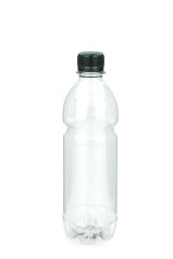 500 ml PET-Lebensmittelflasche transparent, Ø 64,0 mm, Verschluss schwarz