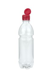 500 ml PET-Speiseöl-Flasche transparent, Ø 64,0 mm, Verschluss rot