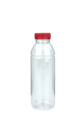 500 ml PET-Smoothie-Flasche transparent, Ø 65,0 mm, Verschluss rot