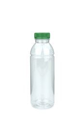 500 ml R-PET-Smoothie-Flasche transparent, Ø 65,0 mm, Verschluss grün