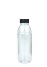 500 ml R-PET-Smoothie-Flasche transparent, Ø 65,0 mm, Verschluss schwarz