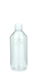 500 ml PET-Laborflasche Leichtgewicht Standard transparent, Ø 69,5 mm, Verschluss weiß