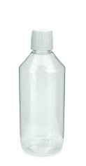 500 ml PET-Laborflasche Leichtgewicht Ausgießer transparent, Ø 69,5 mm, Verschluss weiß