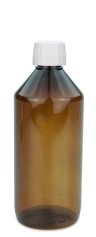 500 ml PET-Laborflasche Spritzeinsatz braun, Ø 69,5 mm, Verschluss weiß