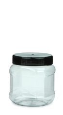 500 ml PET-Weithalstiegel 82 klar, achteckig (82 RTS) – Deckel schwarz, glänzend, Dichtkonus