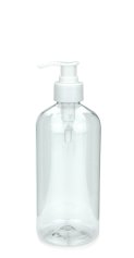 500 ml R-PET-Flasche transparent, Ø 70,0 mm, Seifenpumpe weiß