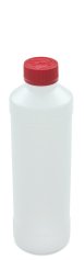 500 ml PE-HD-Flasche weiß, Ø 64,0 mm, Schraubverschluss mit Kindersicherung rot