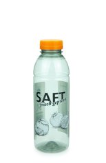 500 ml R-PET-Flasche transparent, Ø 65,0 mm, Schraubverschluss orange