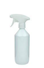 500 ml PET-Flasche weiß, Ø 69,5 mm, Metallfreie Trigger-Sprühpistole weiß, geriffelt