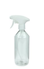 500 ml PET-Flasche transparent, Ø 69,5 mm, Metallfreie Trigger-Sprühpistole weiß, geriffelt