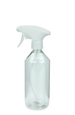 500 ml PET-Flasche Leichtgewicht transparent, Ø 69,5 mm, Metallfreie Trigger-Sprühpistole weiß, geriffelt