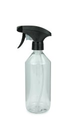 500 ml PET-Flasche Leichtgewicht transparent, Ø 69,5 mm, Metallfreie Trigger-Sprühpistole schwarz, geriffelt