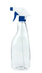 500 ml PET-Flasche transparent, 88 × 51 mm, Trigger-Sprühpistole, 3-Wege-Düse blau, geriffelt