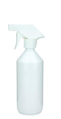 500 ml PET-Flasche Leichtgewicht weiß, Ø 69,5 mm, Trigger-Sprühpistole, 3-Wege-Düse weiß, geriffelt