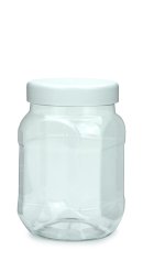 700 ml PET-Weithalstiegel 82 klar, achteckig (82 RTS) – Deckel weiß, glänzend, Dichtkonus