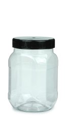 700 ml PET-Weithalstiegel 82 klar, achteckig (82 RTS) – Deckel schwarz, glänzend, Dichtkonus