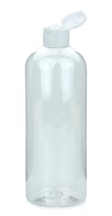 750 ml R-PET-Flasche transparent, Ø 76,0 mm, Klappverschluss weiß