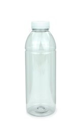 750 ml R-PET-Smoothie-Flasche transparent, Ø 75,0 mm, Verschluss weiß