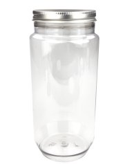 750 ml PET-Cylindrical Zylinderdose klar (70/400) – Alu-Deckel silber, glänzend, EPE-Einlage