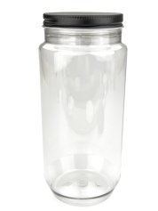 750 ml PET-Cylindrical Zylinderdose klar (70/400) – Alu-Deckel schwarz-silber, matt, EPE-Einlage